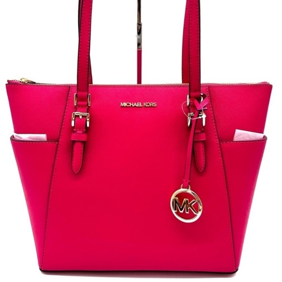 Michael Kors Large Charlotte Tote Bag Luggage Leather Electric Pink (NWT)